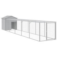Poulailler enclos cage poules avec cour clair 117 x 609 x 123 cm acier galvanisé gris 02_0043960