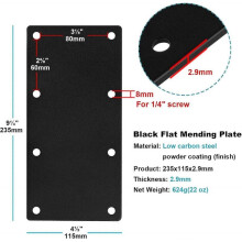 4 PCS 9-1/4"L x 4-1/2"W Black Flat Straight Mending Bracket Plate, Steel Joint