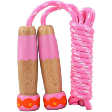 Adjustable Cotton Braided Skipping Rope with Wooden Handle for Boys and Girls Fitness Training/Exercise/Outdoor Activity Fun Toy (Pink)