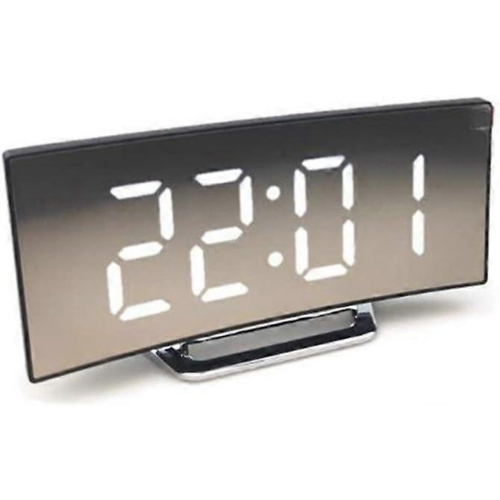 Digital Alarm Clock, LED Mirror Clock, Multifunction Snooze Time Display, Night Light Desktop Clock, (Colore: white)