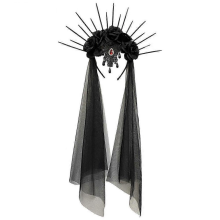 Floral Crown Veil | Gothic Black Wedding Veil,Black Veil Headband for Girls and Women for Halloween,Hair Accessories Manting