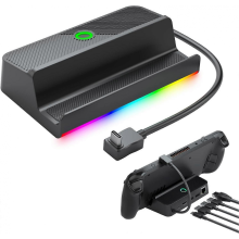 Steam Deck Dock with LED Light, 5-in-1 Steam Dock with Gigabit Ethernet, HD 2.0, 2 USB-A, 100W Full Speed Charging Port, Docking Station for Steam Dec