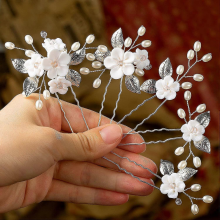 Wedding Hair Pins, Pack of 5 Bridal Wedding Flower Hair Pins, Wedding Hair Accessories, Bridal Pearl Hair Pins(Silver)