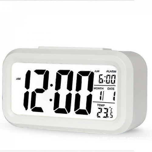 LED Backlight Digital Snooze Desk Alarm Clock Temperature Calendar Display Local Battery Clock White 1