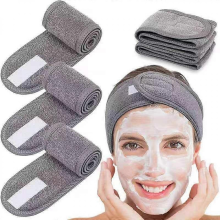 Pieces Spa Makeup Headband Set, Women's Facial Care Hair Band with Elastic Magic Tape for Sports Yoga Shower (Grau)
