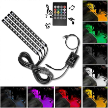 48 LEDiä USB-sisävalot DC 5V monivärinen musiikkiautonauhavalo kojelaudan alle, jossa ääniaktiivinen toiminto ja langaton kaukosäädin
