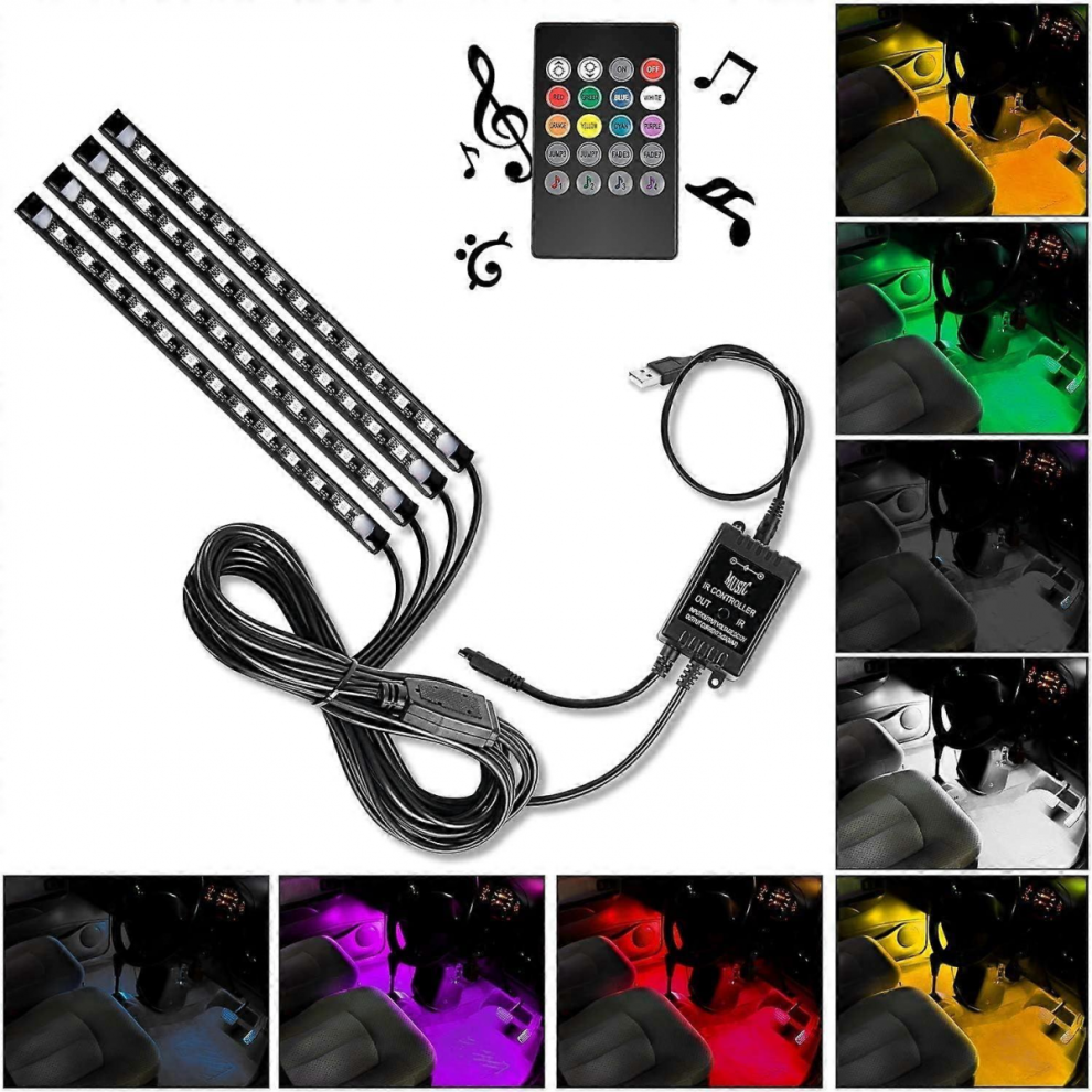 48 Leds Usb Interior S Dc 5V Multicolor Music Car Strip Under Dash Ing Kit With Sound Active Function And Wireless Remote Control Light 9022594176405