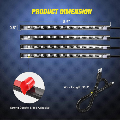 48 LEDs USB Interior Lights DC 5V Multicolor Music Car Strip Light Under Dash Lighting Kit with Sound Active Function and Wireless Remote Control 1
