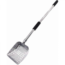 Cat Litter Box Telescopic Handle Long Handle Metal Cat Litter Scooper Pet Supplies (Black Handle)