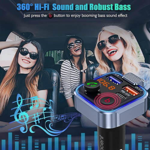 Πομπός FM Bluetooth αυτοκινήτου, πομπός ραδιοφώνου Bluetooth 5.0 για αναπτήρα τσιγάρων, γρήγ 1