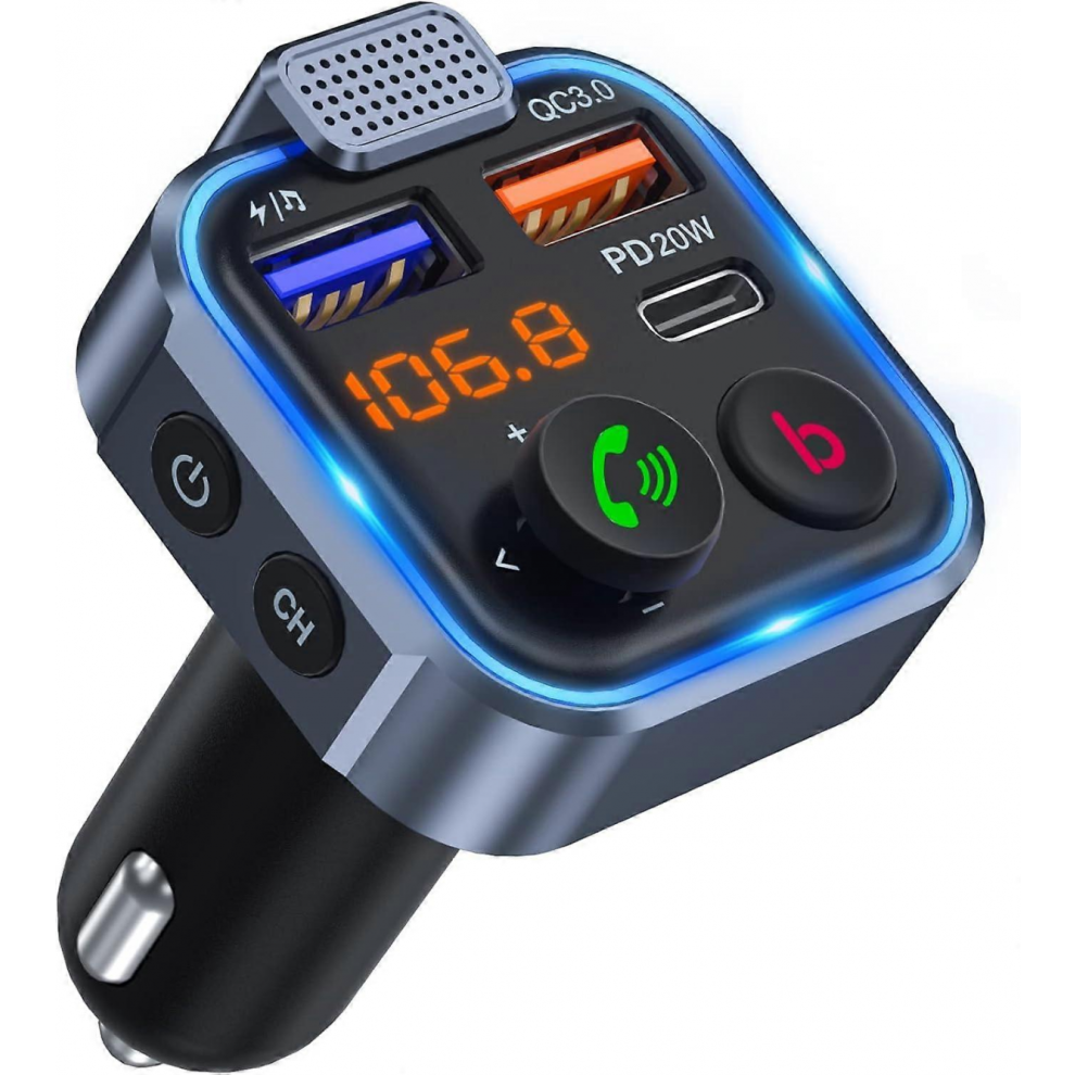 Car Bluetooth Fm Transmitter, Bluetooth 5.0 Cigarette Lighter Radio Transmitter, Pd 20W Type C+ Qc3.0 Fast Car Charger 9022594177143