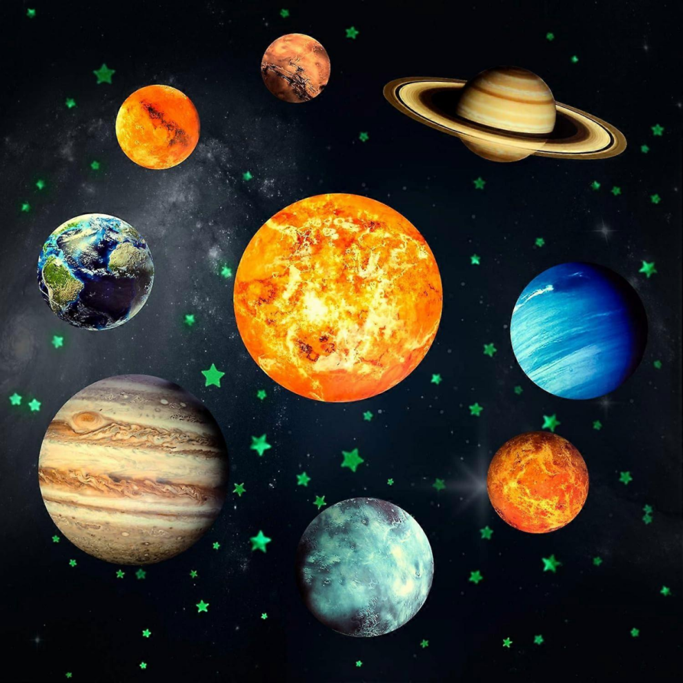 Luminous Stickers 9pcs Planets Luminous Stars Solar System Planets Fluorescent Wall Stickers Ceiling Decoration Stickers for Kids Rooms