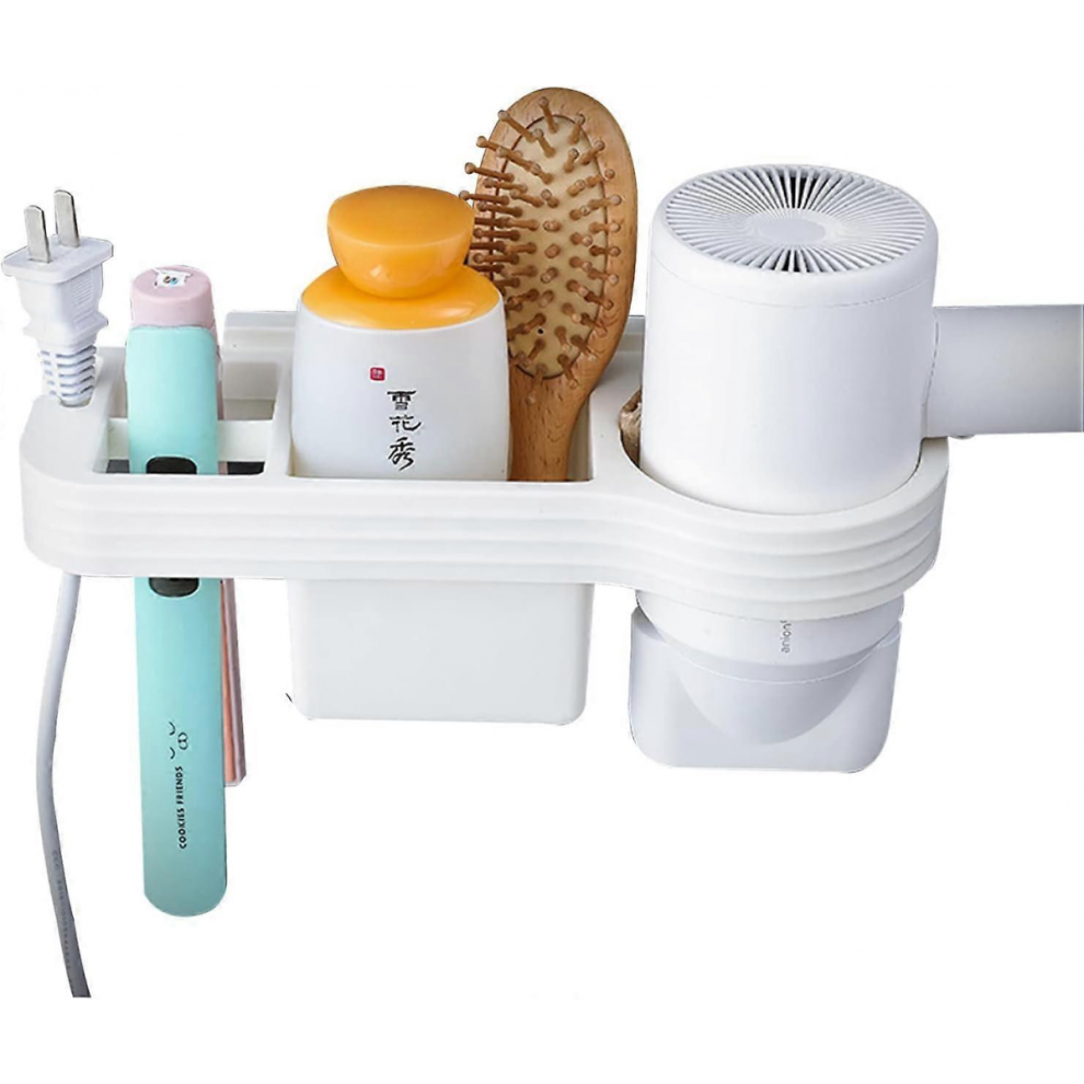 Hair Dryer Holder, Hair Straightener Holder Hair Dryer Holder with Cable Organizer, No Drilling Hair Dryer Holder Wall Mount for Hair Dryer Organizer