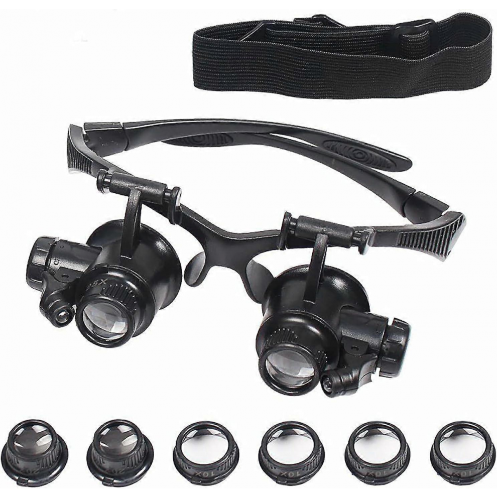 Magnifying Glass with LED Lighting, LED Head Magnifier, Precision Glasses with 4 Removable Lenses, for Reading Jeweler Sewing DIY, Magnifications of 1