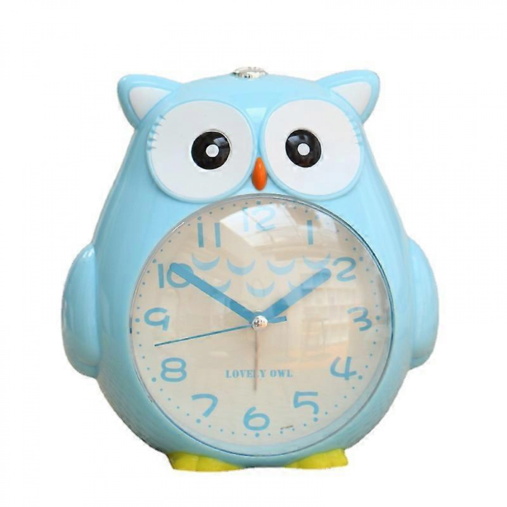 Alarm clock owl children, ticking night blue children's clock