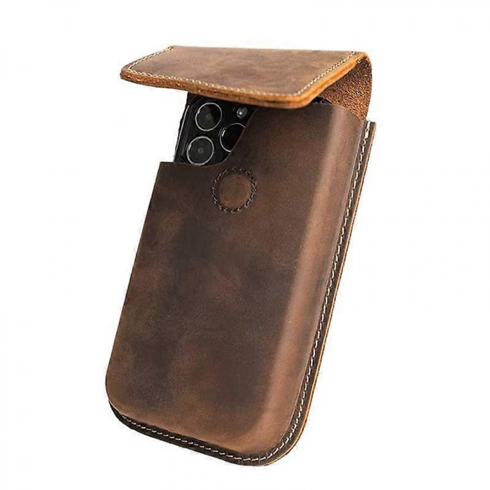 Leather Cell Phone Holster With Belt Clip, Flip Case For Iphone 14 13 12Pro Max, Universal Pouch Large Phone,Darkbrown 9022594178423