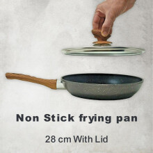(28CM With Lid) AEX Nonstick Frying Pan Anti-Scratch Suitable for Induction Electric and Gas Hobs Stone-Derived Coating Frying Pans with Lid / Without Lid D