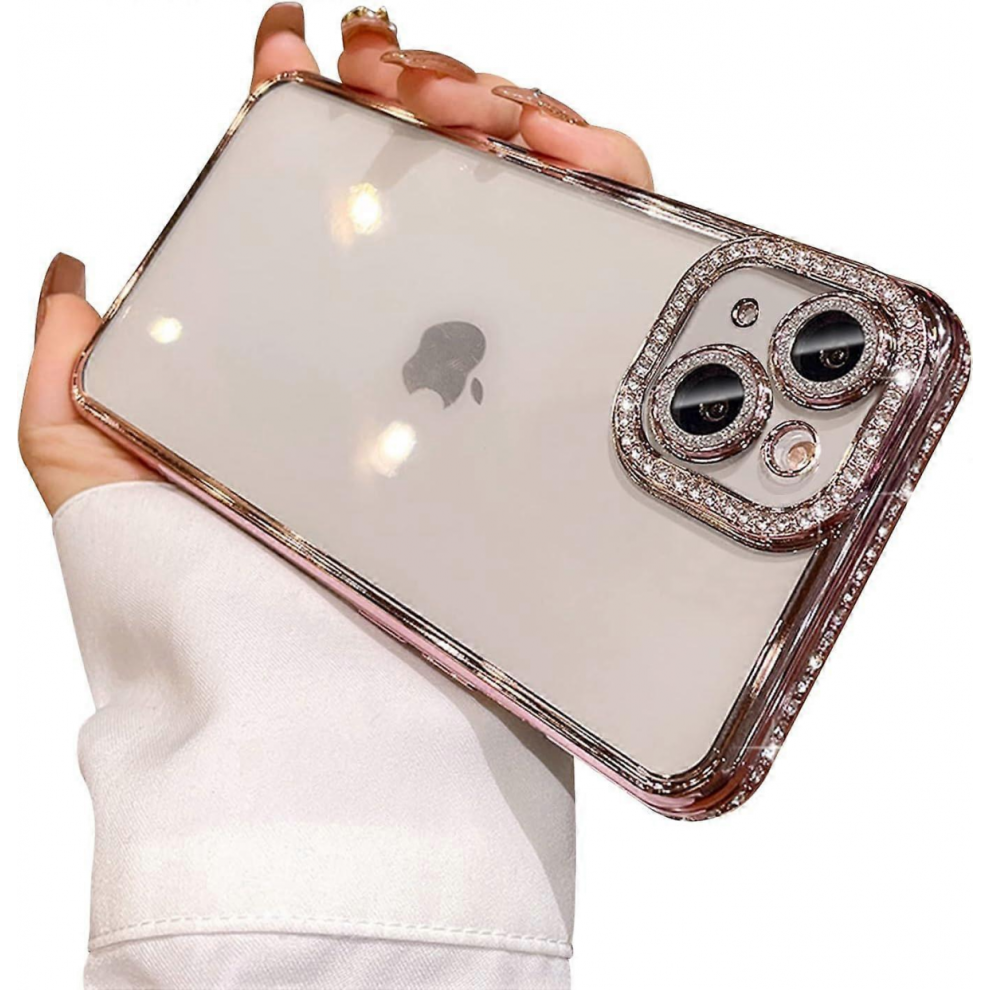 Iphone 15 Plus Case With Glitter Diamond Camera Len Protector,Bling Clear Crystal Cute Phone Case Shockproof Sparkly For Iphone 15 Plus 6.7''- Pink 9022594178171