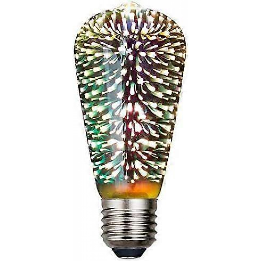 1PACK ST64 3W LED Filament Bulb Classic Spherical Shape, 220V E27 Base, Warm White 2700K, 360 Beam Angle, 30 Watt Equivalent, 3D Fireworks Printed S-image-OPC-PKRCFXF-NEW