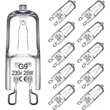 10er-Pack G9-Halogenbirne, G9 25 W 230 V Glühbirne, variable Intensität, G9-Halogenlampe, 43 mm