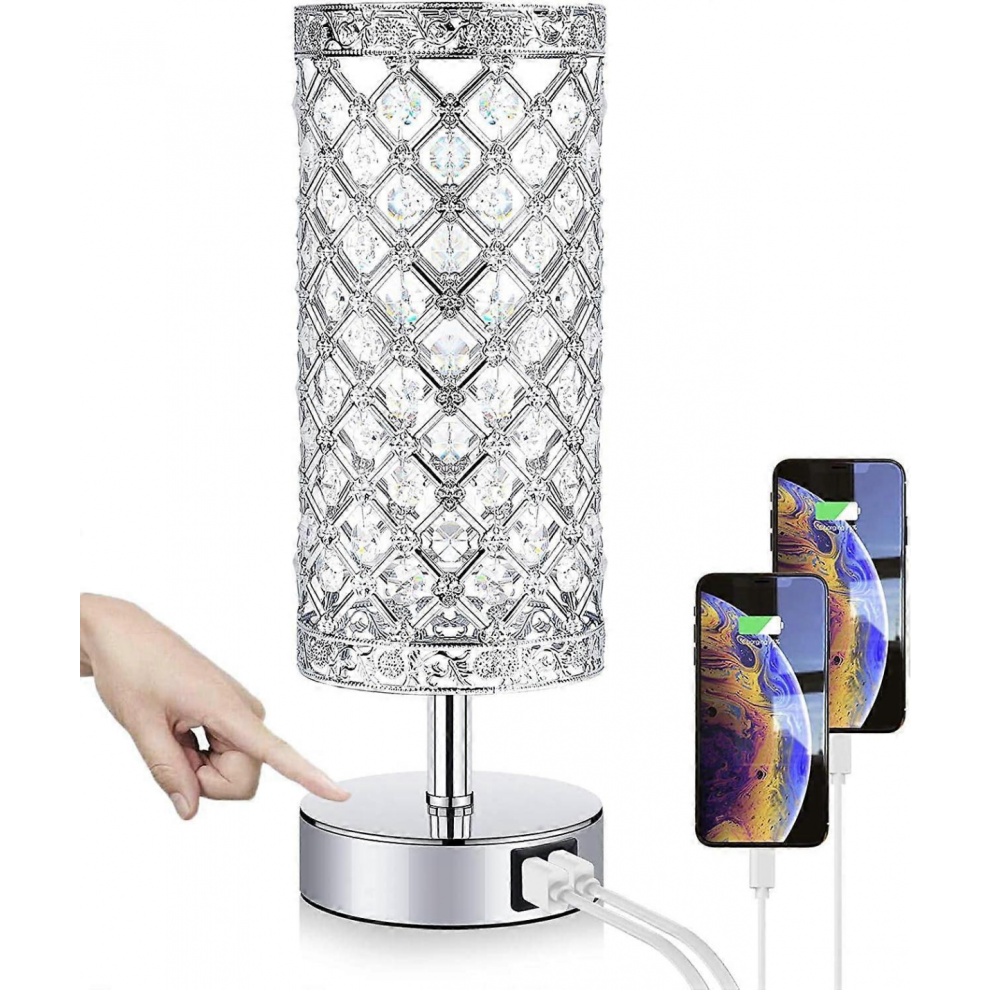 Crystal Table Lamp, Bedside Lamp Touch Control 3 Way Dimmable with Dual USB Charging Port, K9 Crystal Table Lamps for Bedrooms, Living Room and Loung-image-OPC-PKRCG9J-NEW