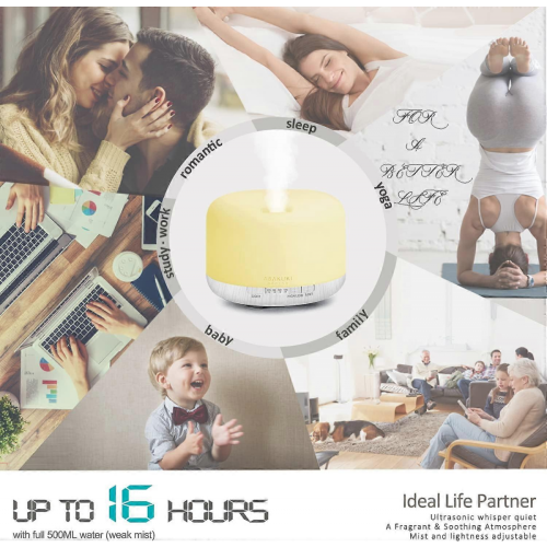 500ml Premium Essential Oil Diffuser with colored lightswith Remote Control , Ultrasonic Aromatherapy Fragrant Oil Humidifier Vaporizer, Timer and A 2