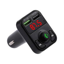 Caricabatterie per auto con chiamate in vivavoce, trasmettitore FM Bluetooth wireless, ricevitore radio, adattatore stereo per musica audio MP3,