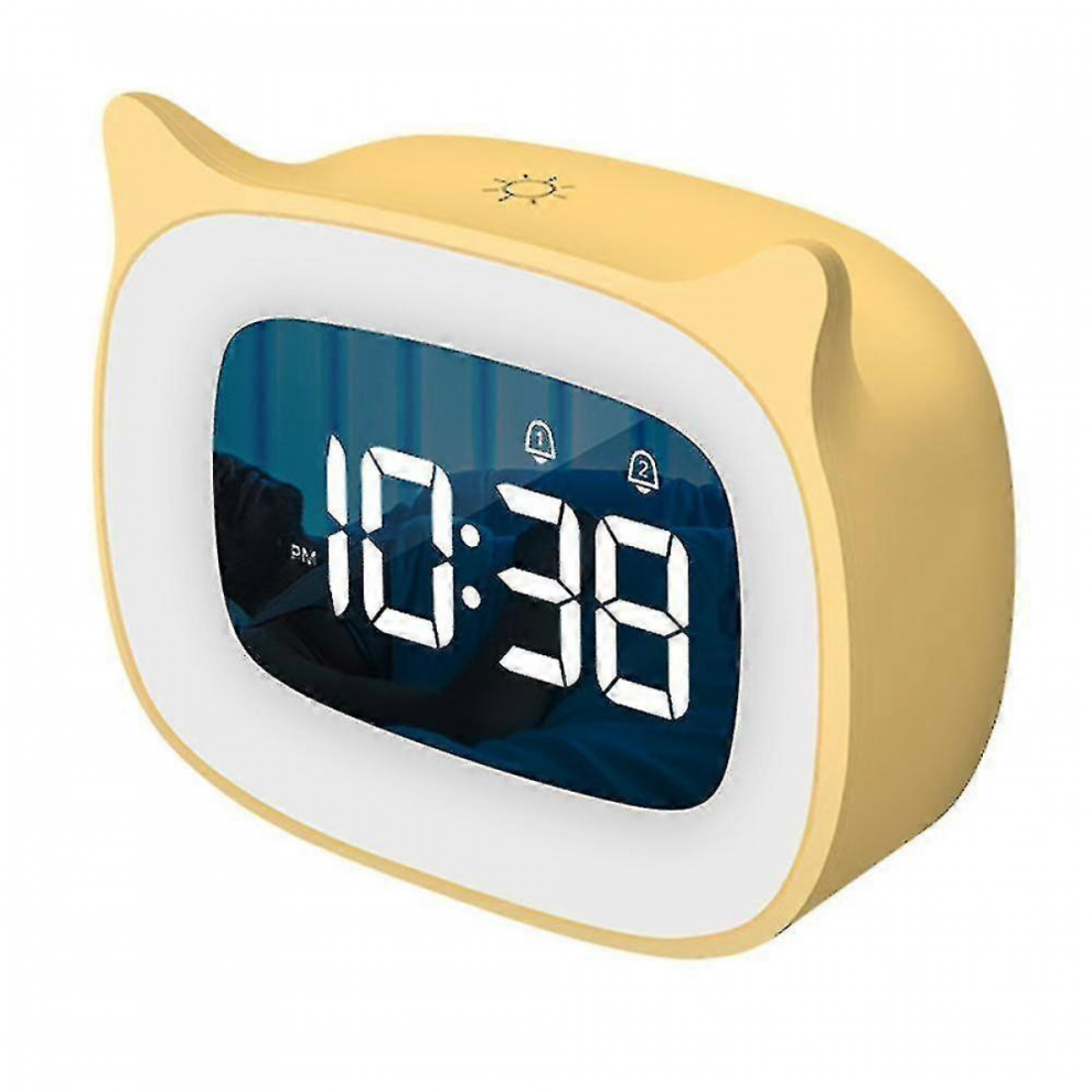 Small night light smart time alarm clock from the night with sleeping bedroom bedside alarm clock cartoon bedside soft light wake up electronic clock