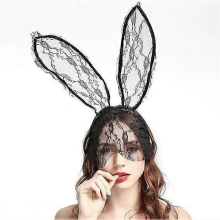 Sexy Lace Bunny Ears Veil Headband Black Cat Ears Headband Women's Halloween Hair Accessories for Nightclub and Masquerade and Halloween and Christma