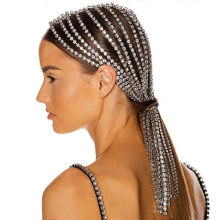 Chaîne de cheveux pour femme, bijoux en argent, strass, cristal, couvre-chef de mariée, long pompon, chaîne de tête en strass, 50 cm