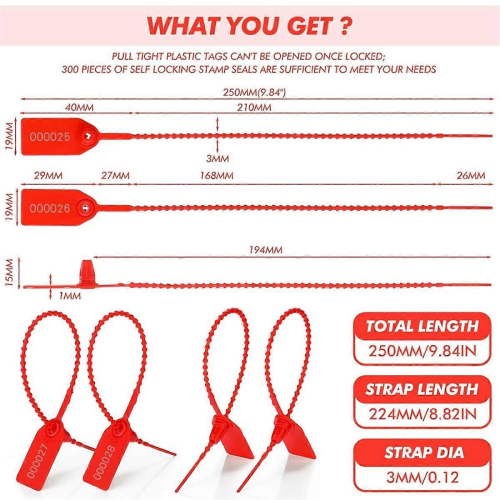 300 Pcs Plastic Tamper Seals, Numbered Zip Ties Security Tags Safety Seals Self Locking 2