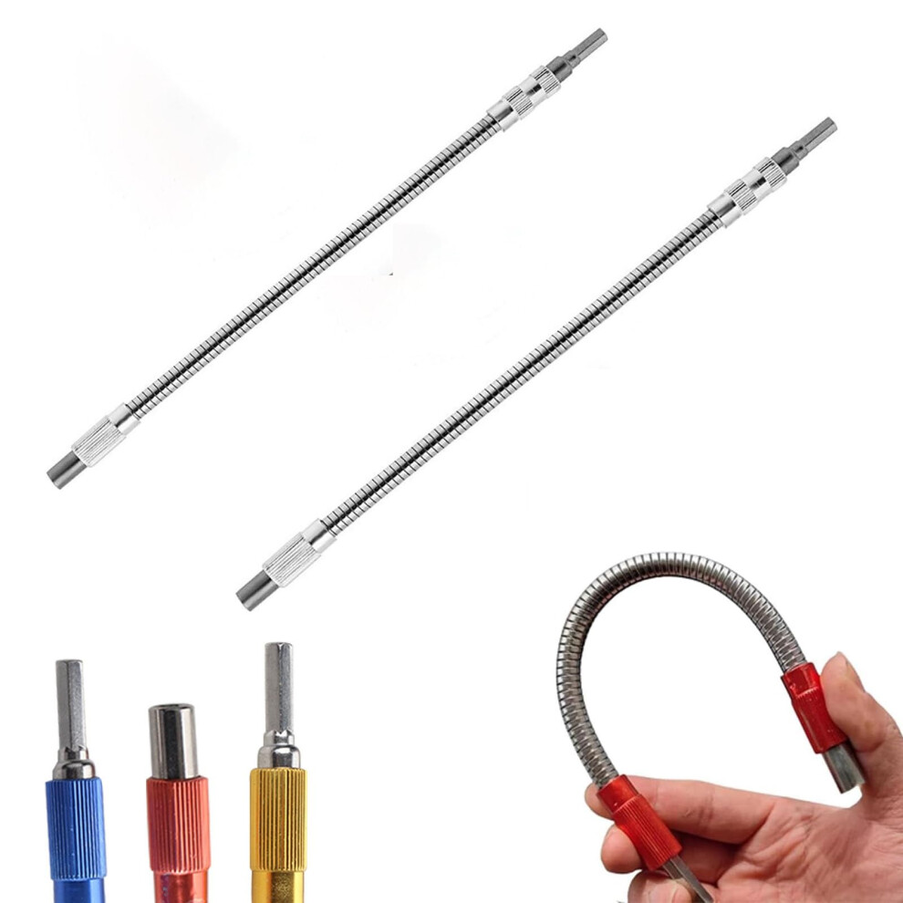 Hexagonal Shank Metal Flex Universal Extension Bit Holder Flexible Drill Extension Flexible Shaft For Electrical Appliances Silver 2-Pack 9354506943059