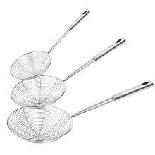 (Pack of 3 Spider Strainer) AEX Stainless Steel Spider Skimmer Set for Frying, Cooking, and Draining Oil Utensil Kitchen Ladles