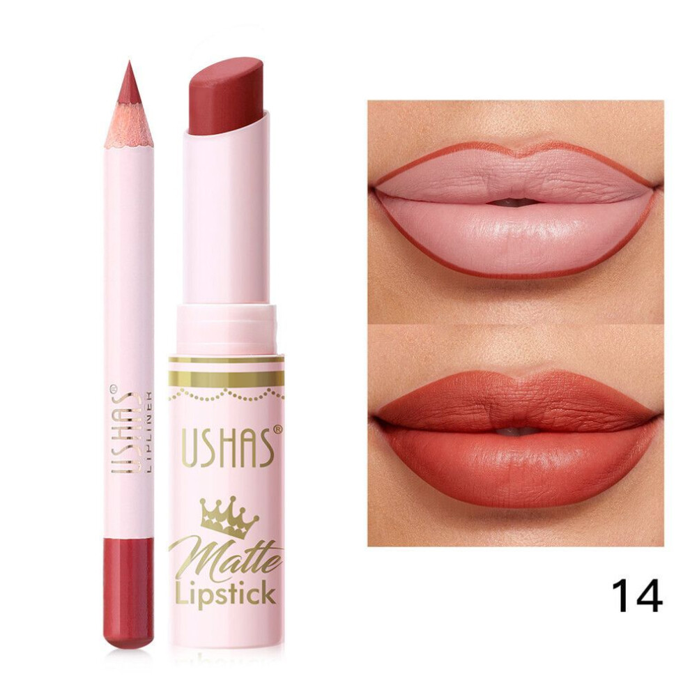 (Type#2) Ushas Non-stick Cup Durable Waterproof Matte Lipstick Lip Liner 12 Colors-image-OPC-PKRCJKS-NEW