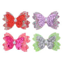 4Pcs Girls Hair Bow Barrettes Glitter Bow Hair Clips for Kids