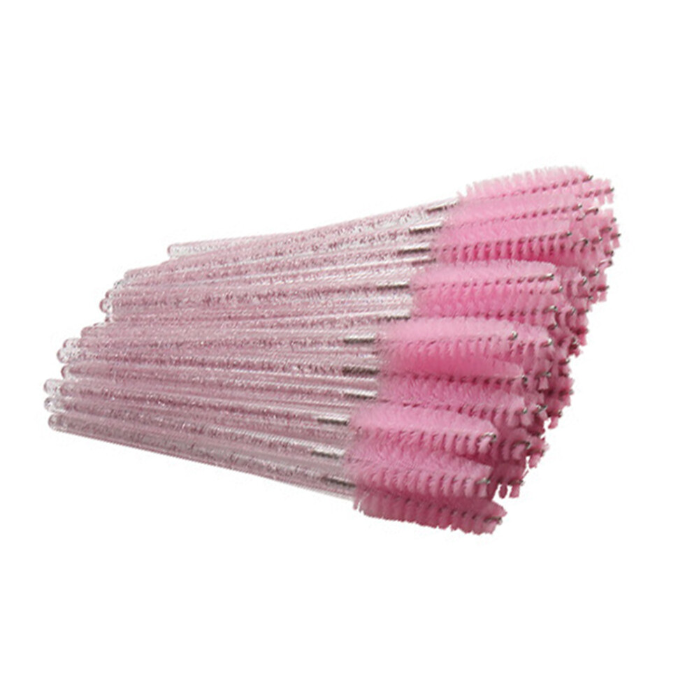 Solustre Pink 100Pcs Disposable Mascara Brushes Crystal Rod Applicators