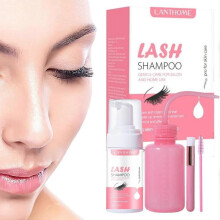 (1 Set) Lash Shampoo Kit, 100ml Gentle Foam Lash Cleanser, Oil-Free Cleaning for Wash Extension, Natural Eyelash Bath with Rinse Bottle Lash Brush