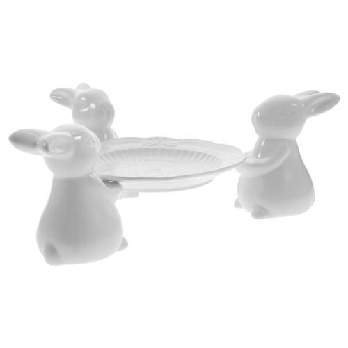 Ceramic Rabbit Tray Cake Stand Holder Decor Pan White Ceramics 1