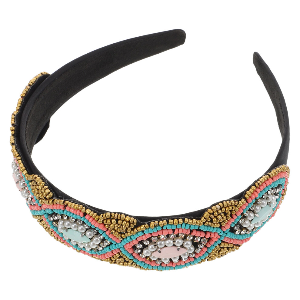 Ohphcall Unisex White Baroque Fake Pearl Fabric Headband Vintage Hair Accessory