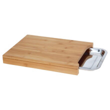 (Bamboo) Taylor & Brown Bamboo Organic Wooden Chopping Board Kitchen Cutting Slicing with Sliding Stainless Steel Tray for Food Prep, Meat,