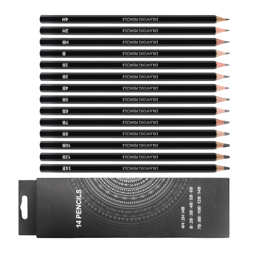 14pcs professional sketching and graphite drawing pencils portable set
