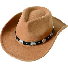 Women Men Felt Wide Brim Western Cowboy Hats Belt Buckle Panama Hat