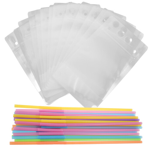 100pcs clear with zipper seal and straw, disposable 2