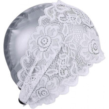 Women Girls Lace Swim Cap Flexible Long Hair Curly Hair Swimming Cap PU Elastic Bathing Cap Ear Cap