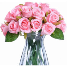 24 Heads Artificial Rose Flowers Bouquet Silk Flowers Rose for Home Bridal Wedding(2 Packs Pink)