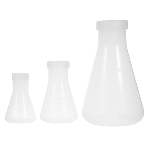 3pcs plastic conical flask with screw cap 50ml 100ml 500ml for lab use