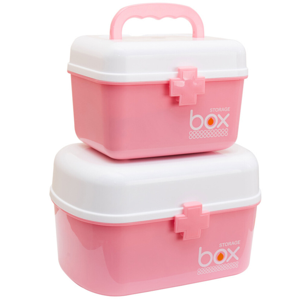 Villcase Pink Pill Storage Box With Removable Tray And Handle - Size S