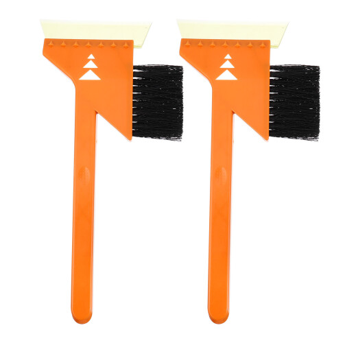 2Pcs Orange ABS Ice Scraper with Nylon Brush Car Snow Removal Tool