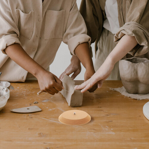 Round pottery mold with wood base for clay dish and drape projects 2