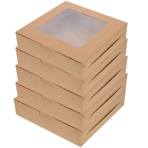 5pcs kraft paper bakery boxes with window for cake cookie packaging 2